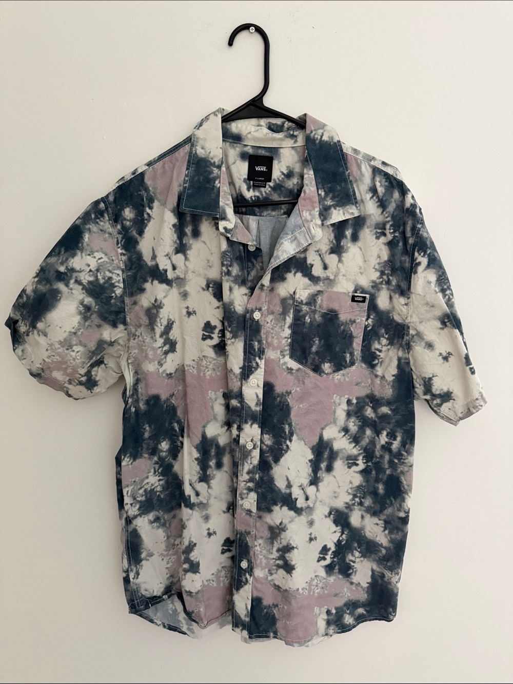 Vans Short Sleeve Tie-Dye Button-Up Shirt in Pink, Black & White